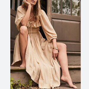 NWT Free People Oasis Midi Dress Smocked Cotton Ruffle Solid Size M